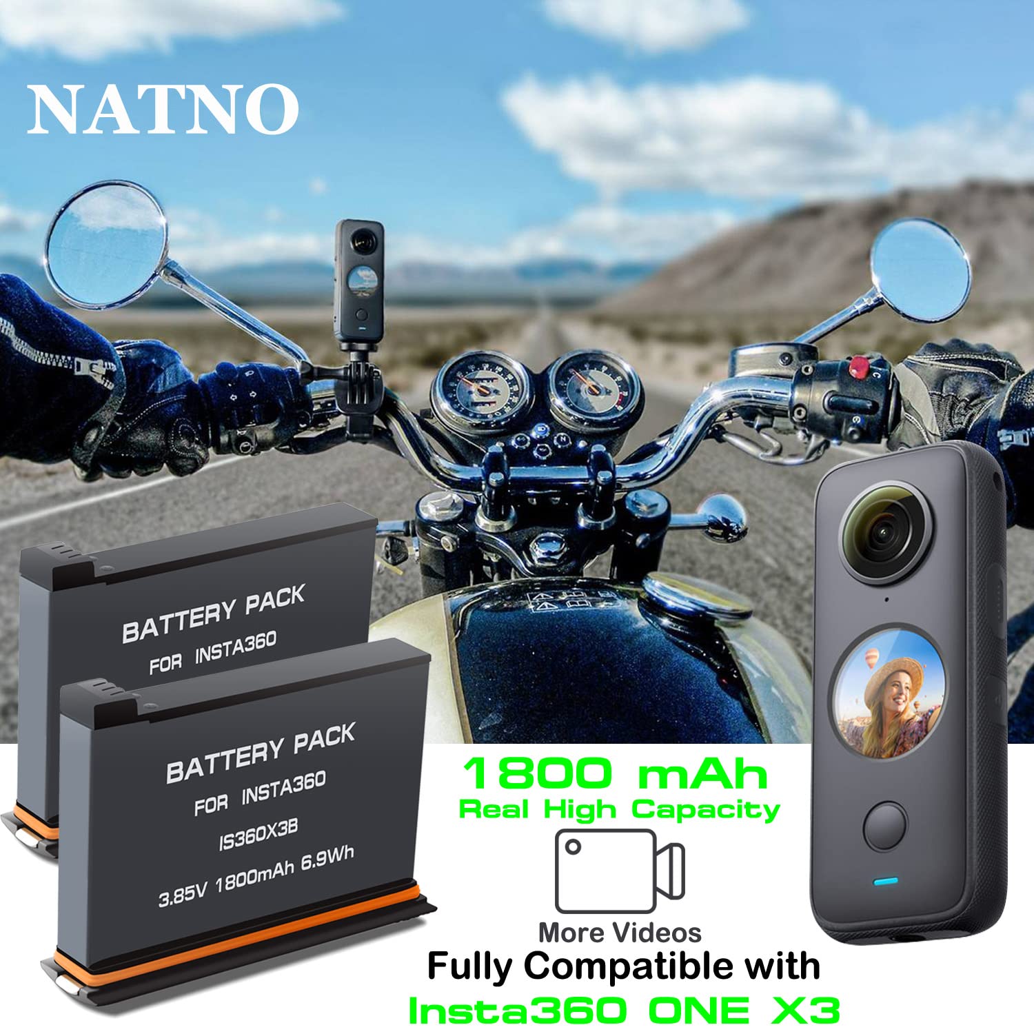 Batteria Caricabatterie Kit per Insta360 X3, 2 Batterie da 1800mAh e LED Caricatore per Insta360 X3/ One X3 Fotocamera
