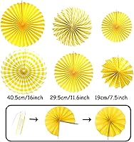 Vista 2 de ZERODECO - Decoración de fiesta, 21 piezas de abanicos de papel amarillo colgantes, pompones, flores, guirnaldas, tiras de lunares y banderines