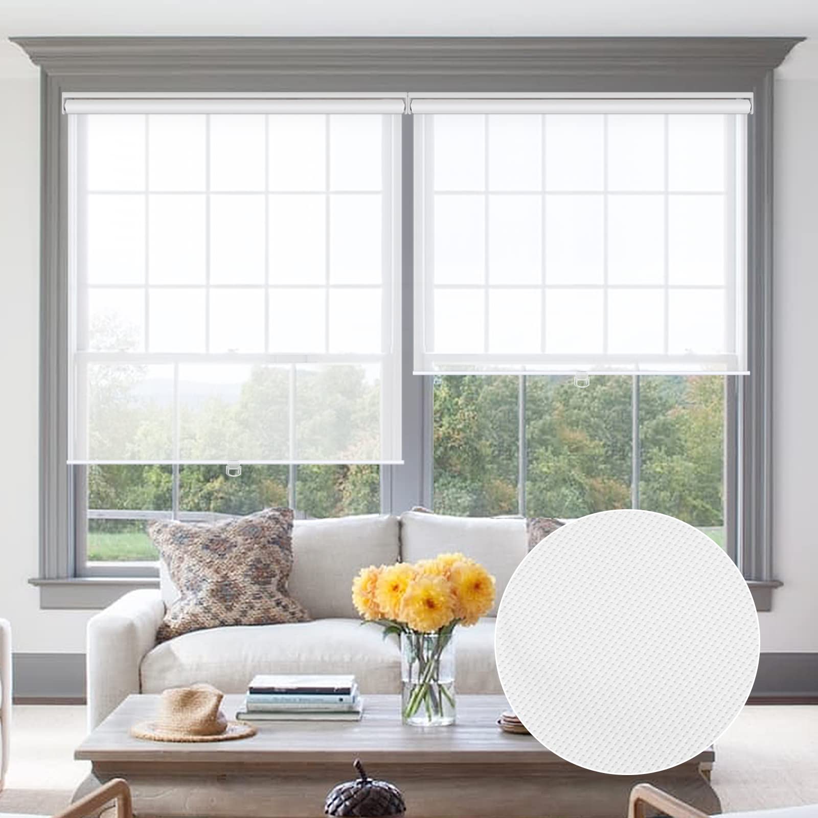 LUCKUP Roller Shades for Windows Cordless Blinds Light Filtering Shades Solar Shades Free Stop UV Protection Thermal Insulated Shades for Indoor Windows Home Office Bathroom, White 34" W x 72" L