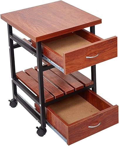 Miniatura 6 de Livebest Mesa auxiliar de madera con ruedas junto al gabinete, mesita de noche con 2 cajones para dormitorio, sala de estar