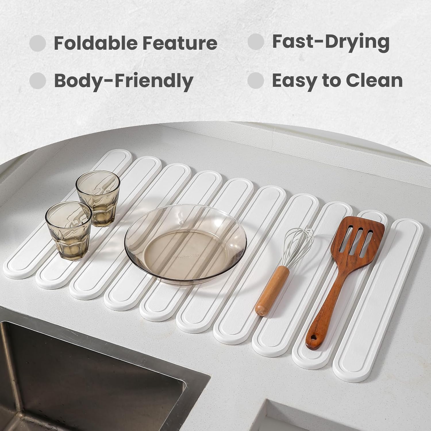 Large Stone Dish Drying Mats for Kitchen Counter, 24"×16", Instant Drying Pad, Fast Drying Collapsible Dish Drying Mat, Diatomaceous Earth Mats, Adaptable Dish Drying Rack, Ivory White