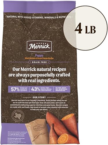 Miniatura 6 de Merrick Alimento seco para cachorros sin cereales de primera calidad, saludable y natural con pollo real y batata - Bolsa de 4.0 libras