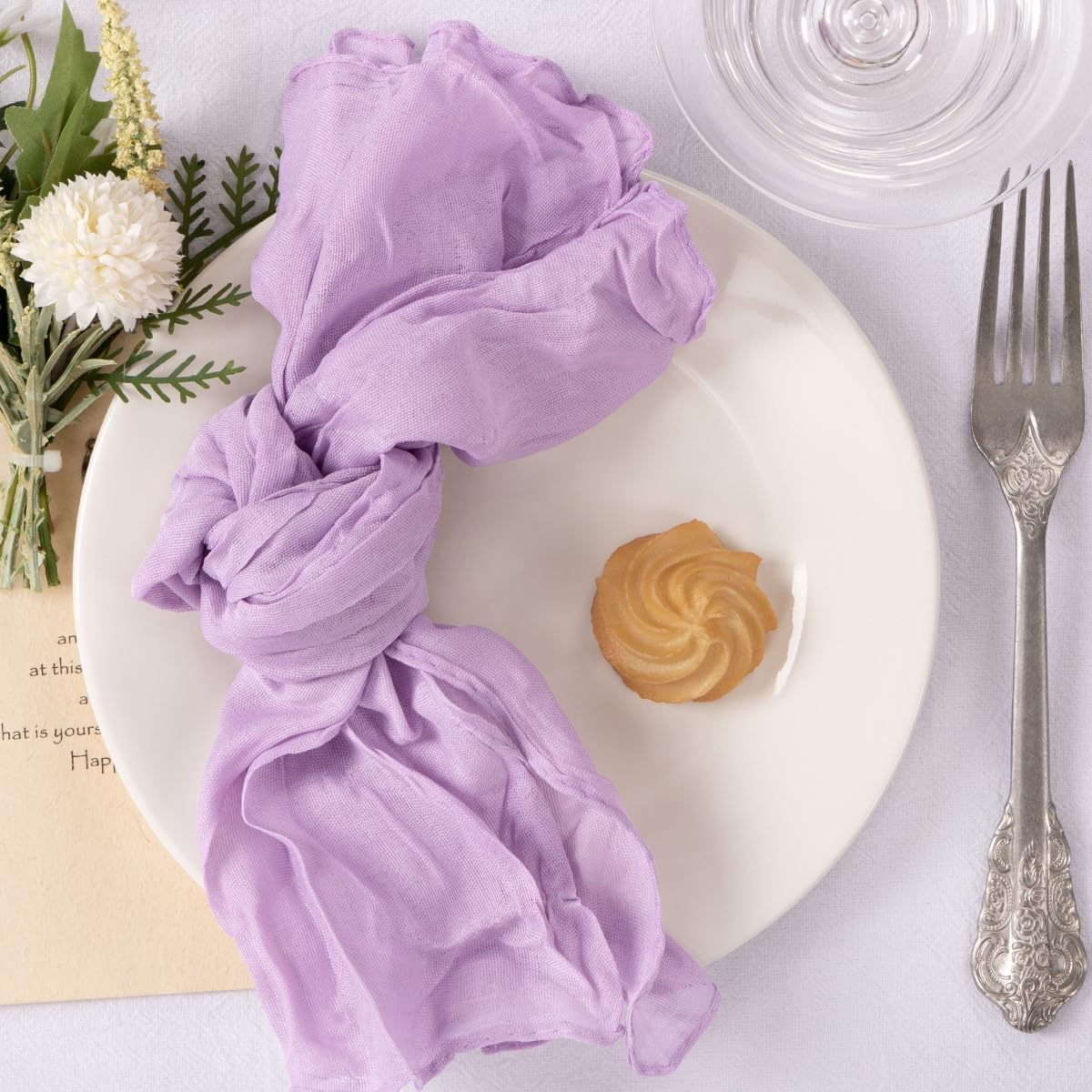 MLMC 60 Pack Cheesecloth Napkins Bulk Lilac Purple Dinner Cloth Napkins 21"x21" Boho Reusable Lavender Cloth Napkins in Bulk for Wedding Bridal Baby Shower Events Table Decor