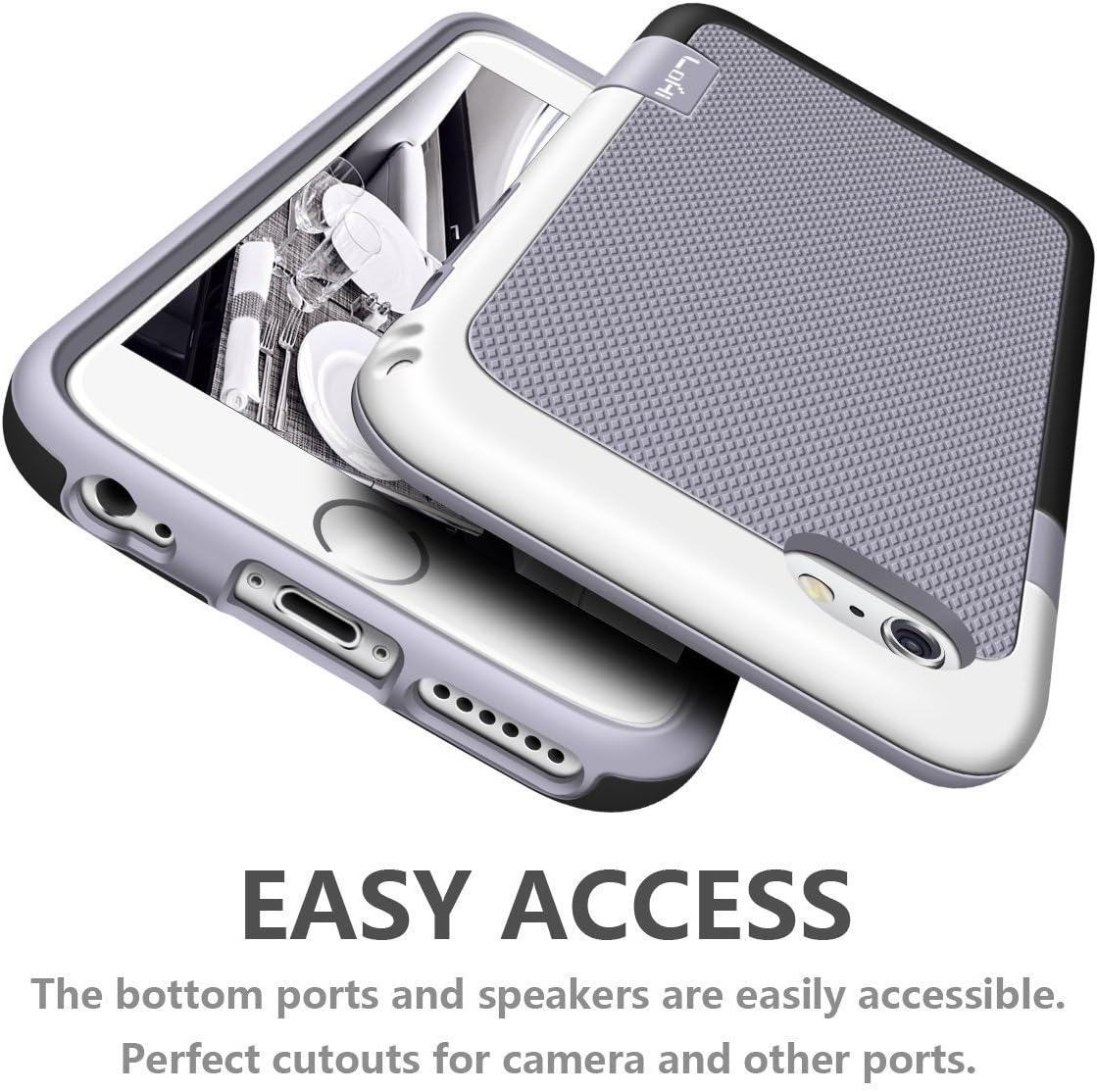 LoHi Compatible with iPhone 6s/6 Case, [Extra Front Raised Lip] Hybrid Impact 3 Color Shockproof Rugged Soft TPU & Hard PC Bumper Cover 4.7" - Grey