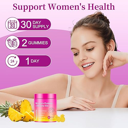 Miniatura 9 de Her Juicy - Gomitas de probióticos femeninos para mujeres, contiene olmo resbaladizo, apoya el equilibrio del pH, sabor a piña tropical, salud