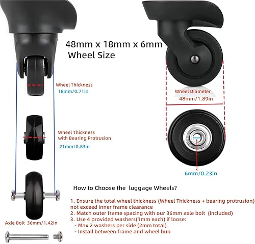 Miniatura 8 de Kit de repuesto de ruedas de equipaje de 1.969 in, rodamientos 608ZZ de 0.236 in, resistentes al desgaste, poliuretano termoplástico, mudo de