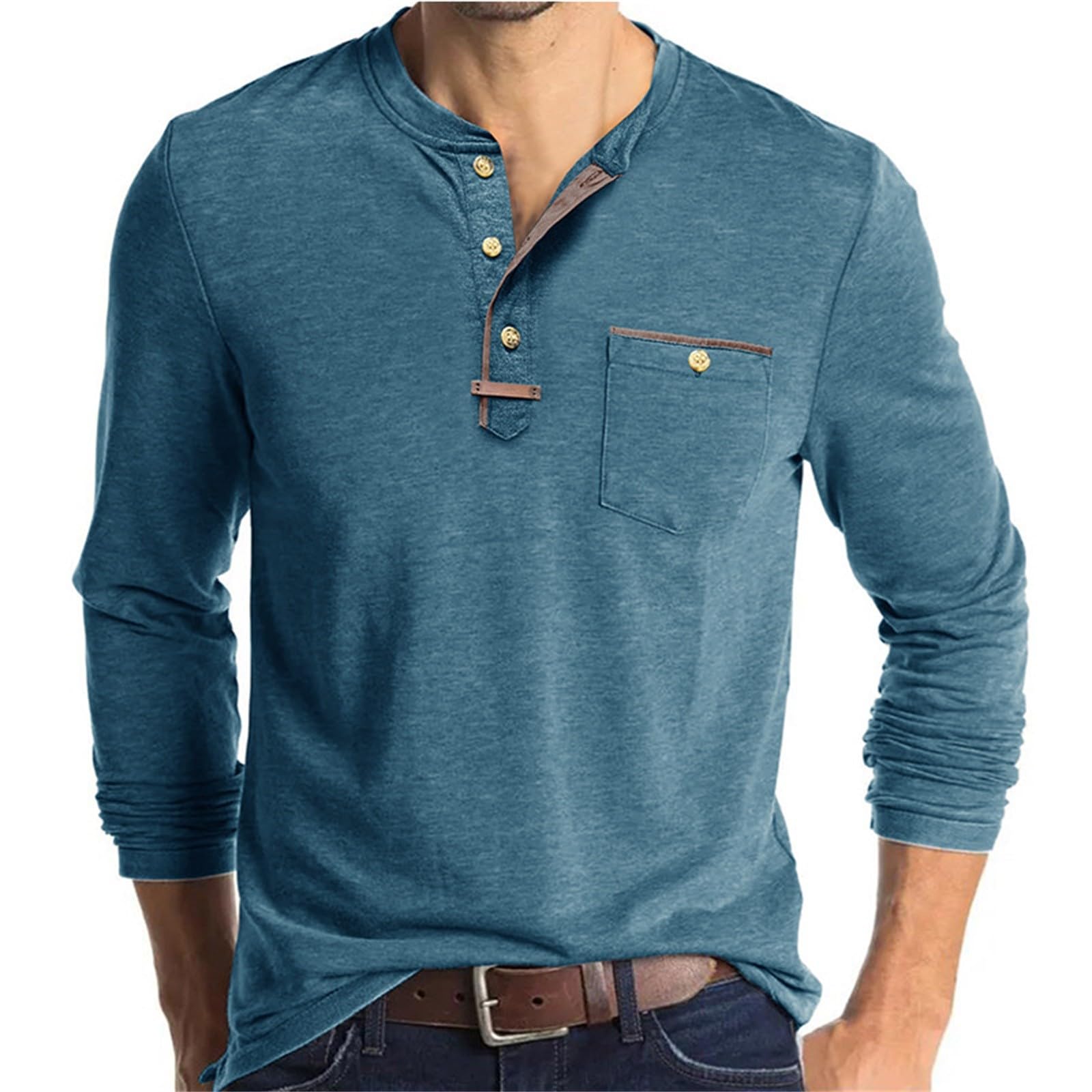 Generico Maglia Uomo Maniche Corte Lunghe Contrasto di Colori, Indumento Leggero Adatto per La Primavera E L'Autunno