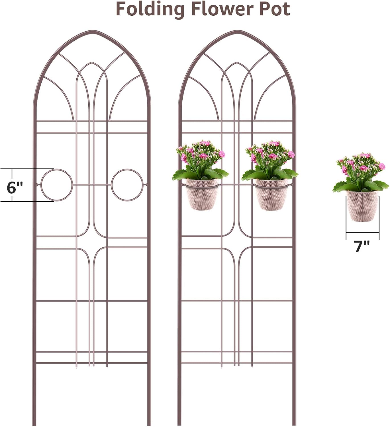 Amagabeli Garden Trellis 72” x21” Heavy Duty Rustproof Wall Trellis for Climbing Plants Outdoor Metal Decoration Large Trellis for Potted Plants Support Trellis for Roses Vegetable 2 Pack Brown