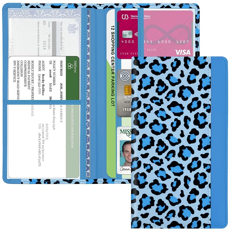 Organizador de Documentos para Porta-Luvas Kakurookie com Fechamento Magnético Leopard-Blue, 2 Compartimentos