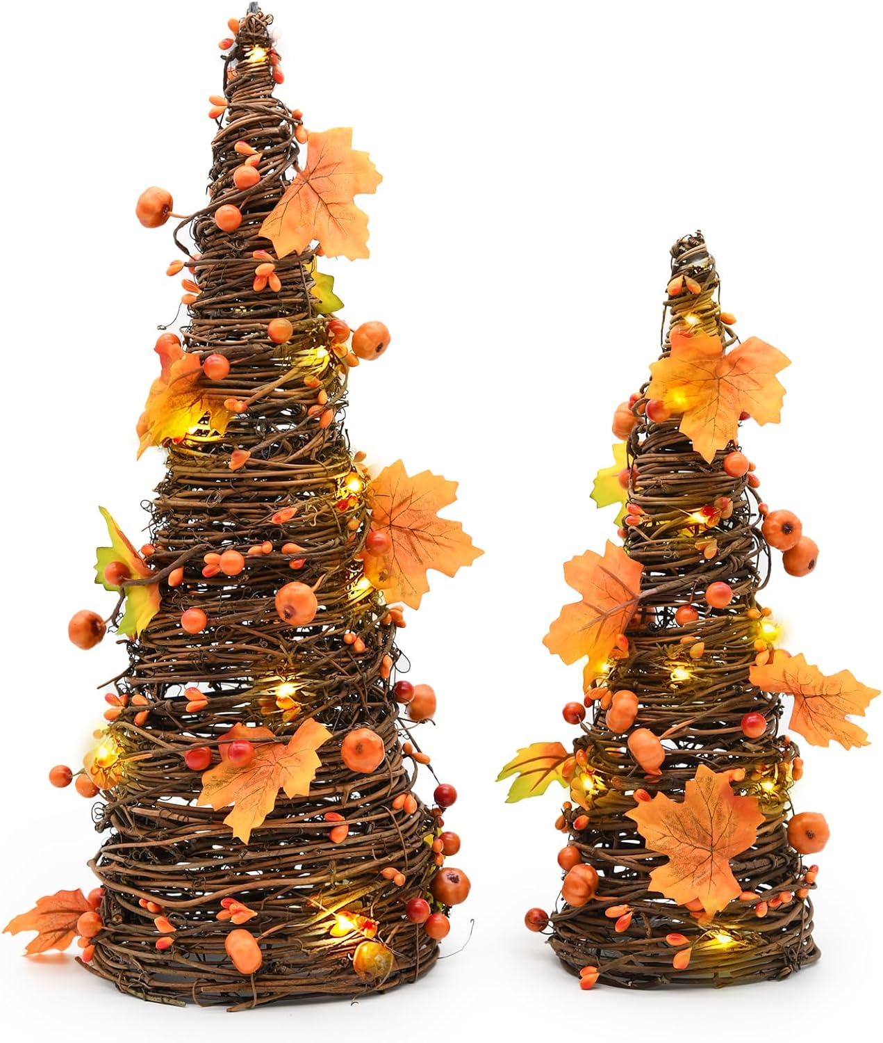 CRCZK 16inch Fall Tree Decoration Indoor, 2PCS Artifical Autumn Rattan Pumpkins Berries and Maple Leaves Decorations for Porch, Light Up Fall Harvest Kitchen Mantle, Table Decor Thanksgiving Decor CRCZK 16inch Fall Tree Decoration Indoor, 2PCS Artifical Autumn Rattan Pumpkins Berries and Maple Leaves Decorations for Porch, Light Up Fall Harvest Kitchen Mantle, Table Decor Thanksgiving Decor