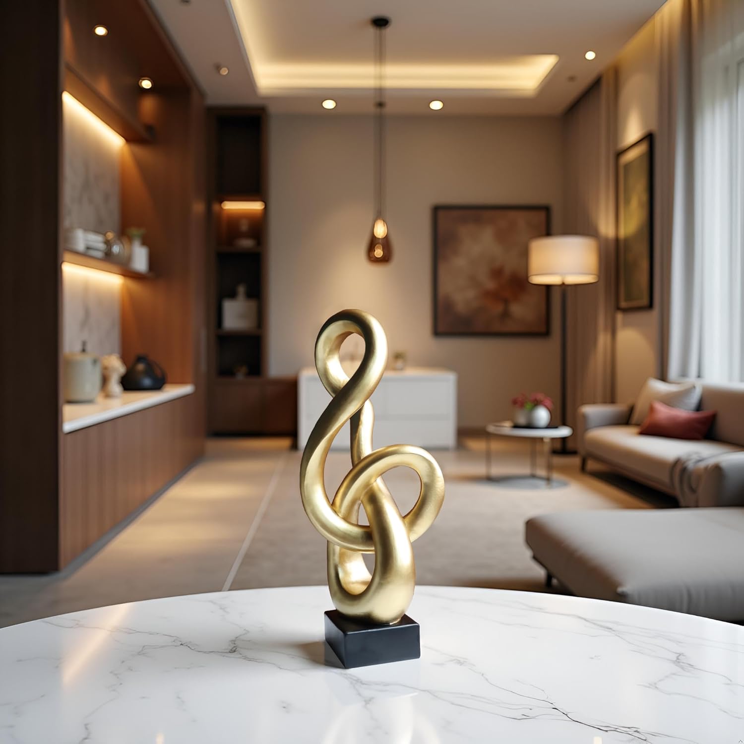 16" Modern Abstract Ribbon Decorative Sculpture, Knot Sculptures,Home Decor,Coffee Table Statues,Dining Living Room Desk Decor,Musical Note,Golden