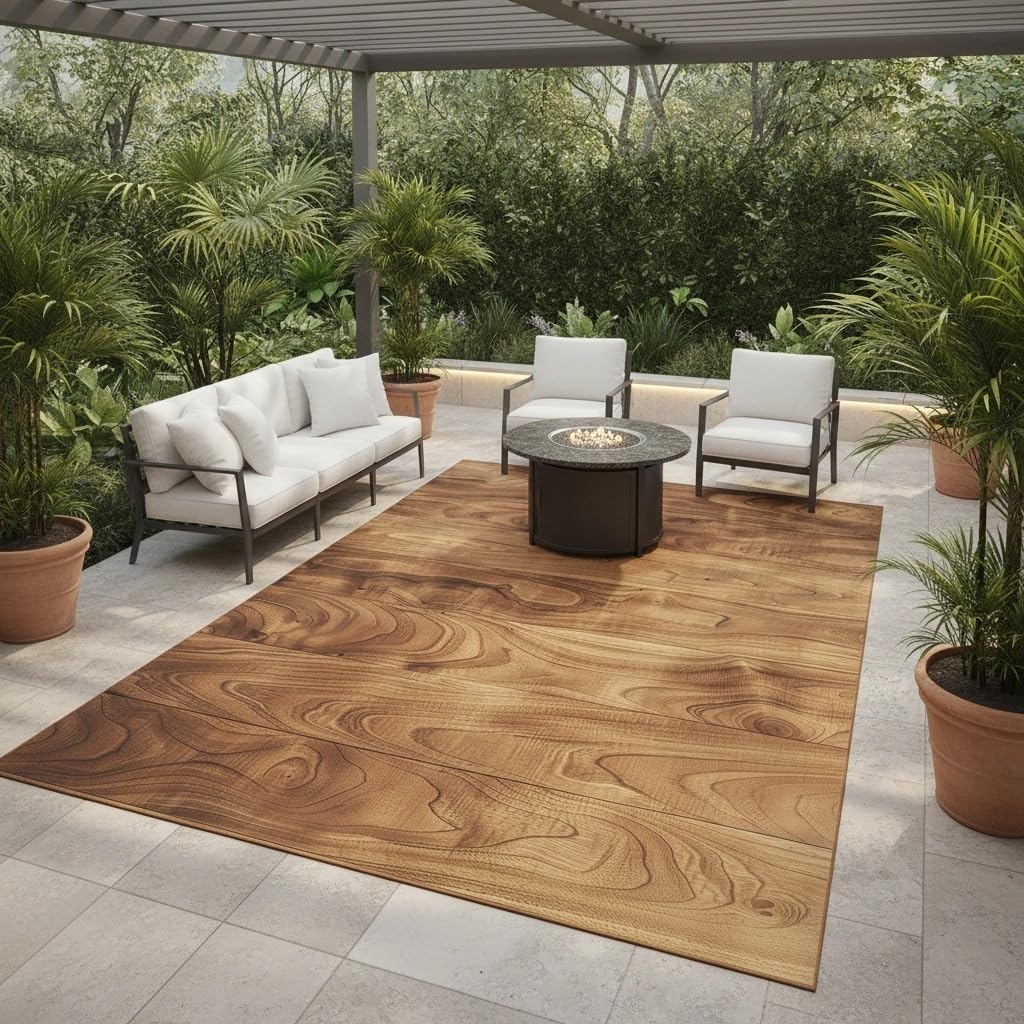 Washable Natural Wood Grain Outdoor Rug 3x8 Brown Rustic Wooden Board Outdoor Area Rug for Balcony Backyard Patio Porch Durable Easy Clean Outside Carpet Waterproof Non Slip Farmhouse Floor Rugs