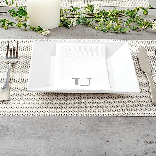 Miniatura 82 de Luxenap - Toallas de invitados de 15.8 x 7.9 pulgadas, 50 toallas de mano con letras plateadas, letra "P", fuente Sans Serif, servilletas de papel