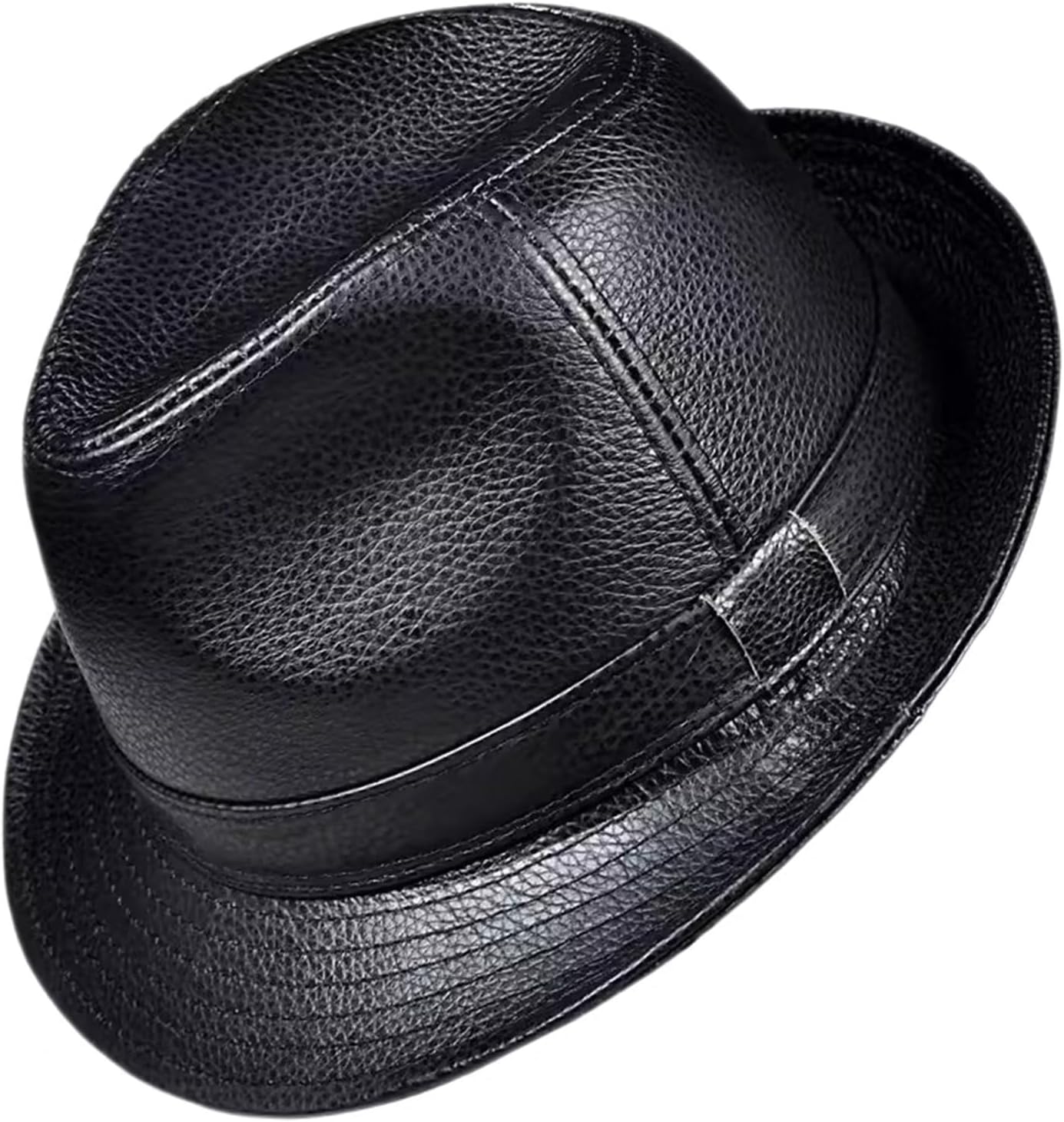 Mens Leather Trilby Cap Hats Jazz Cap Party Hat Autumn Winter Hat (C-4XL