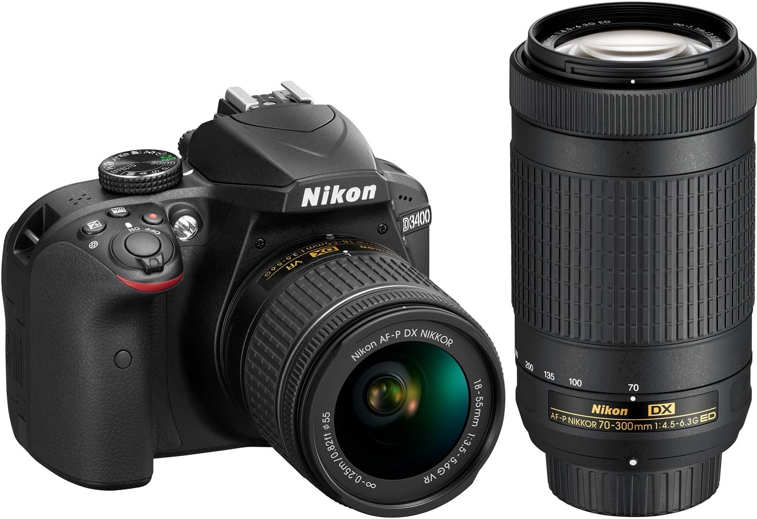 Nikon D3400 24.2MP DSLR Camera with AF-P 18-55 VR and 70-300m Lenses (1573B) - (Renewed)