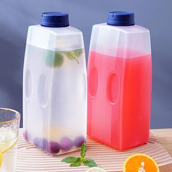 2l Cold Drink Empty Bottles with Scale and Lid 11.5×8.5×26cm Clear Empty Fridge Drinks Bottles Cold Drink Dispenser for Refrigerator Large Capacity Storage Bottle for Outdoor Picnic Hiking Cycling