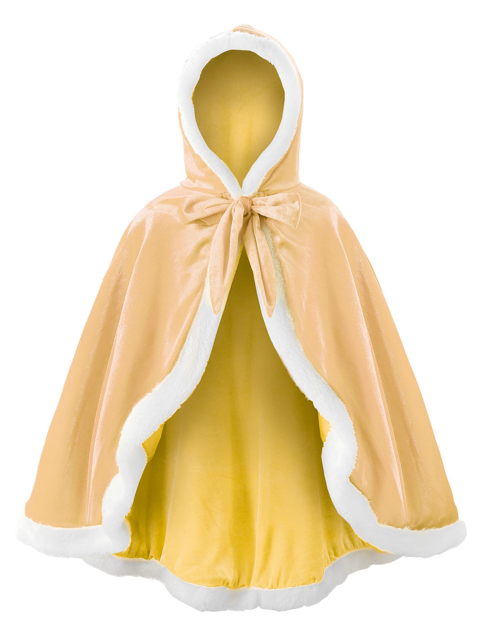 JerrisApparel Girl Cape Wedding Cloak Dress Coat Matching Snow Princess Costume (110, Yellow) - Image 2