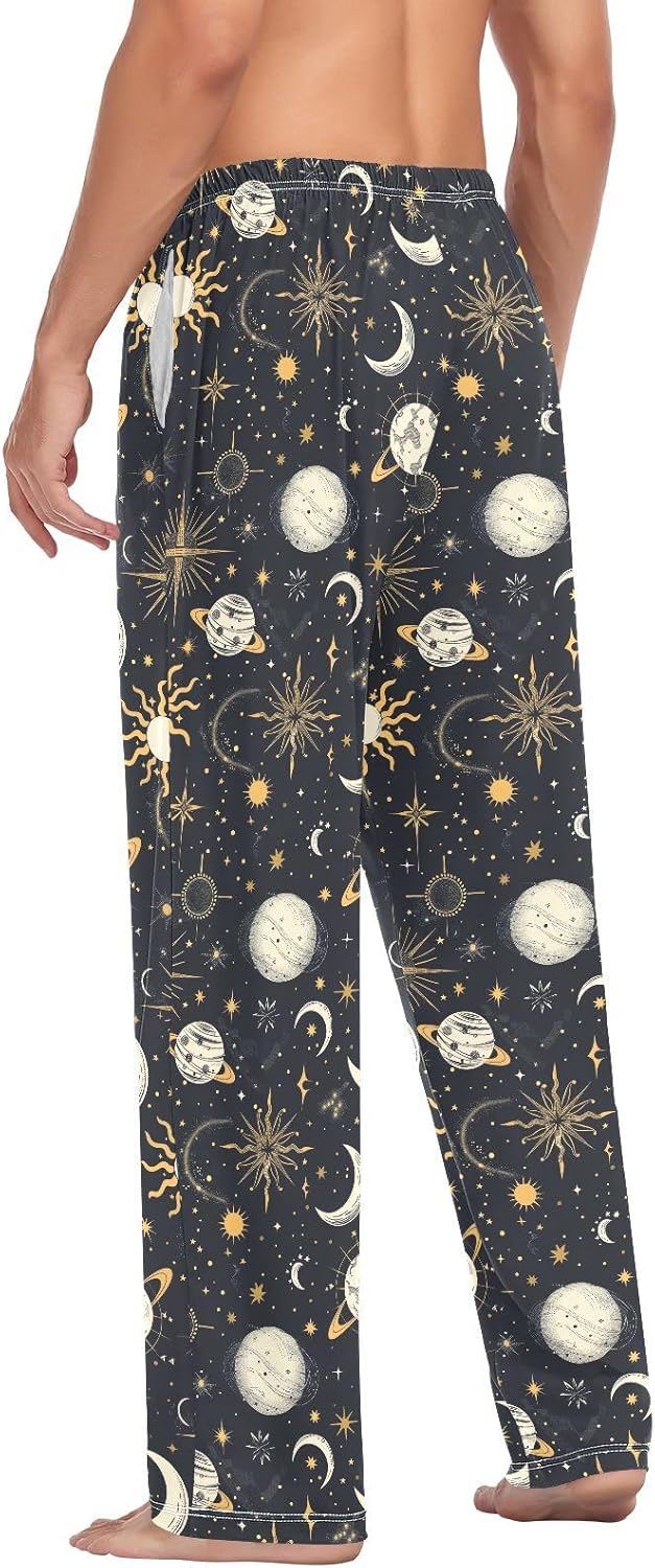 ALAZA Sun Moon Stars Men's Pajama Pants Men Cotton Pajama Bottoms with Pockets, S