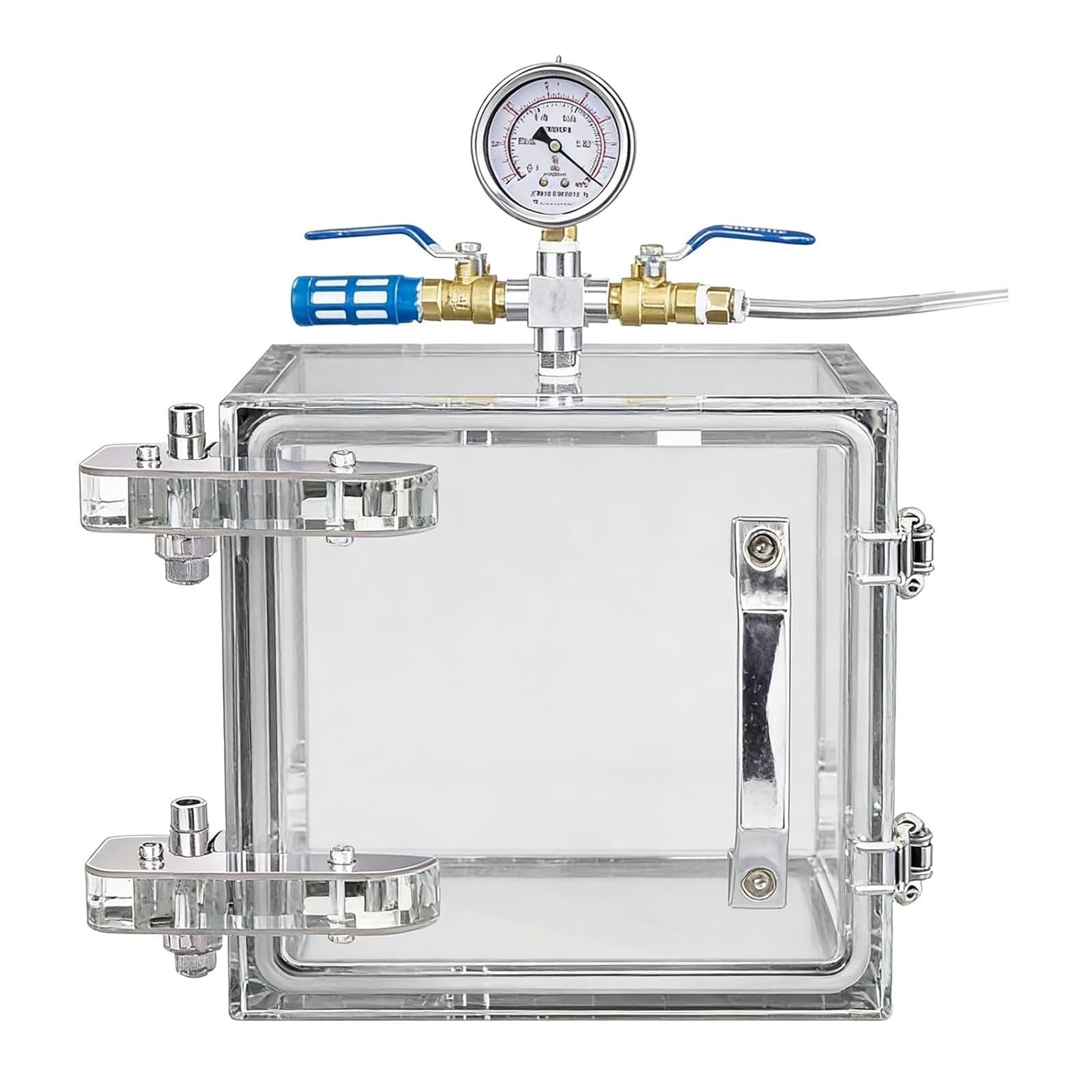 XNZJHPP Vacuum Degassing Chamber with Pressure Gauge - Acrylic Vacuum Desiccator Kit for Lab & Industrial Use, 2-Way Valve, Strong Sealing for Optimal Performance (20x20x20cm)