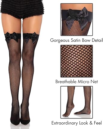 Leg Avenue Women's Satin Bow Fishnet Thigh Highs