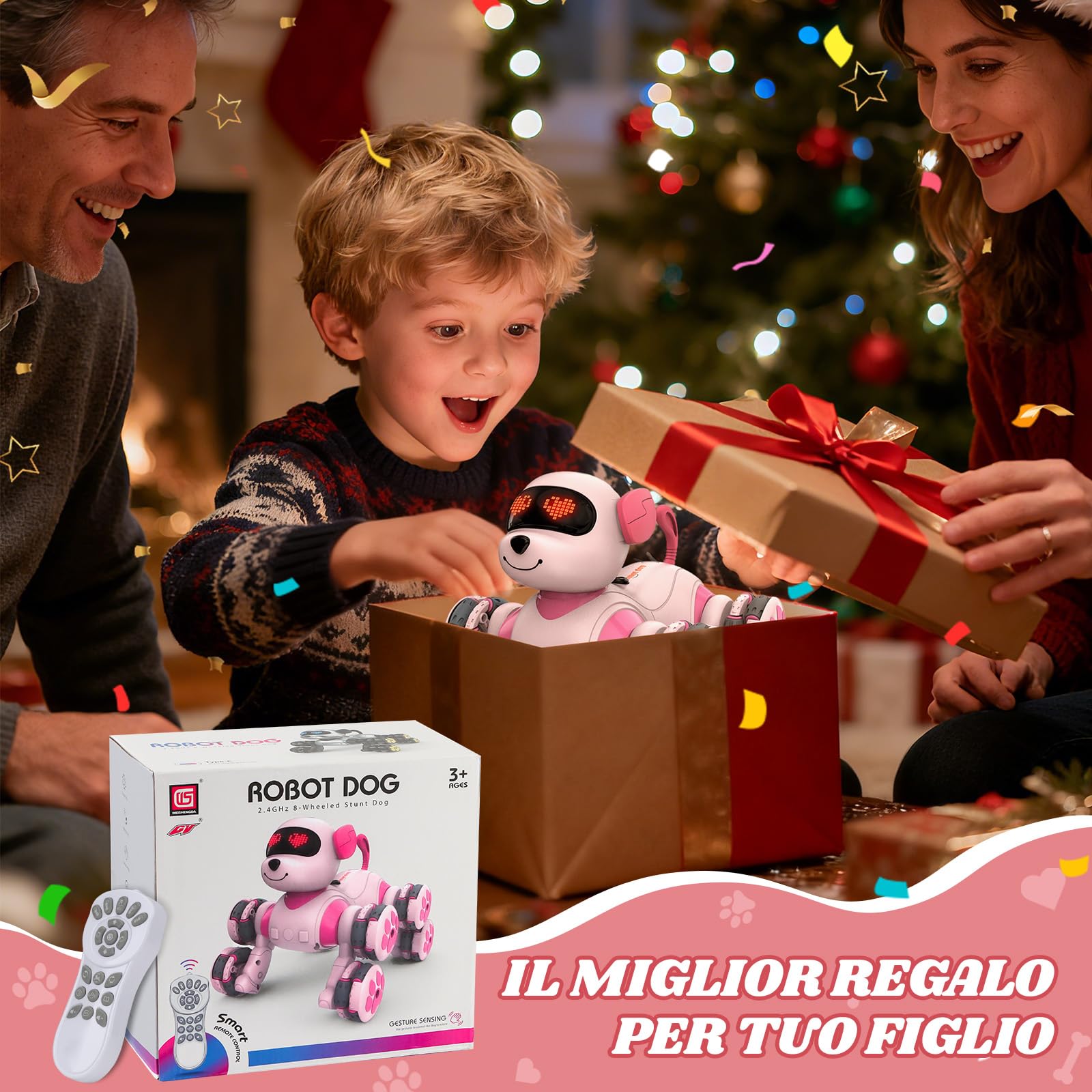 JONRRYIN Robot cane giocattolo radiocomandato, 8WD RC Stunt e controllo manuale, giocattolo interattivo programmabile, regalo per ragazzi e ragazze dai 6 anni in su