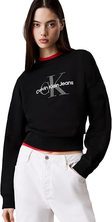 Calvin Klein Women s Round Neck Monologo French Terry Sweatshirt
