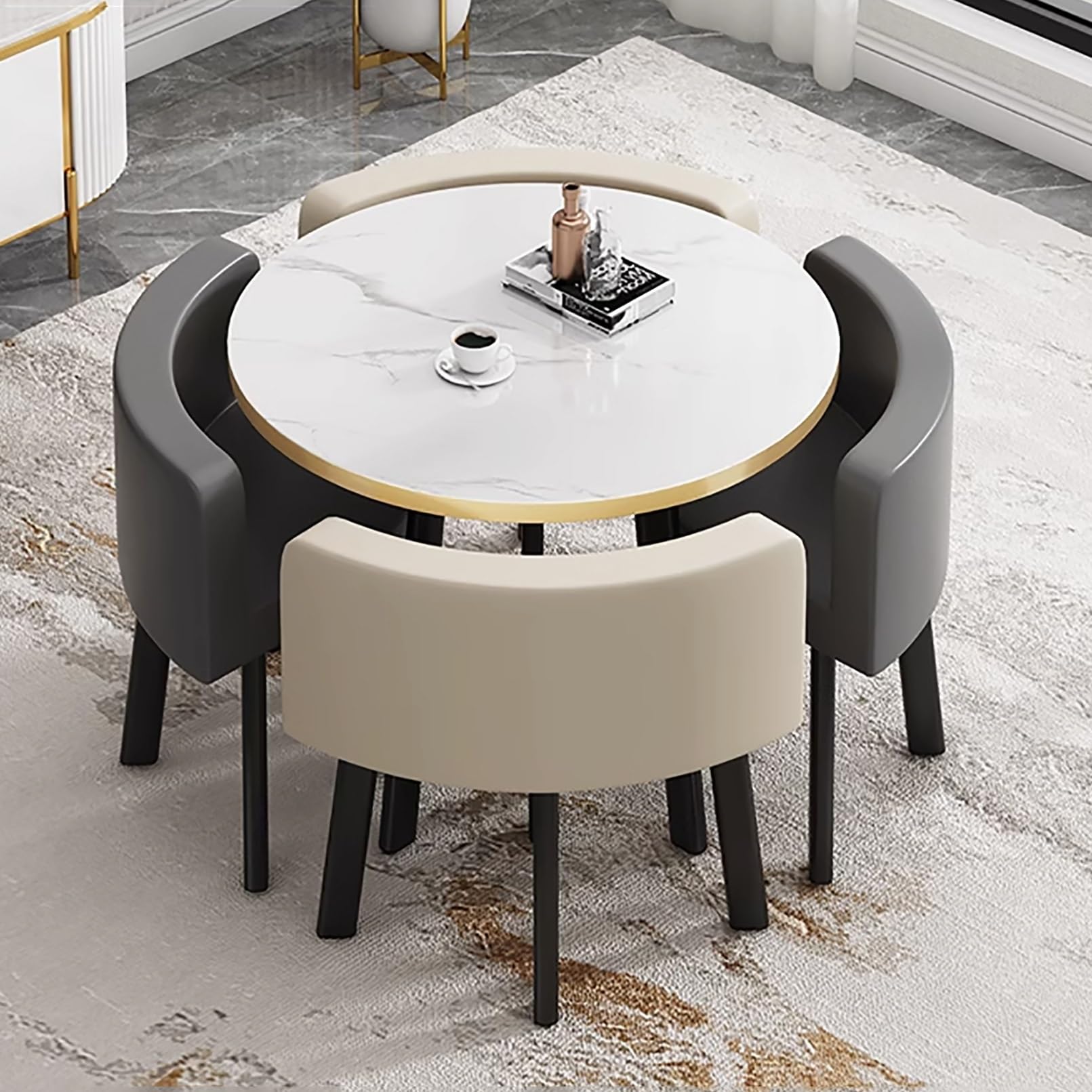 Juego de muebles de comedor, 5 piezas, mesa redonda moderna de ocio con 4 sillas para cocina, sala de estar, restaurante