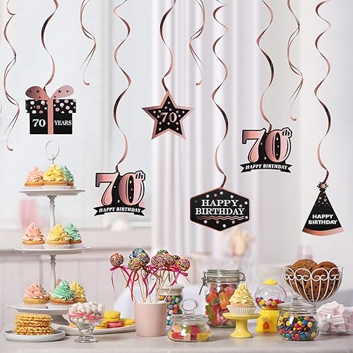Miniatura 595 de LINGTEER Happy 65th Birthday Decorations Set - 12Pcs Black & Gold Swirls Streamer,Happy Birthday Bunting Banner,Cheers to 65 Years Old Bday Party