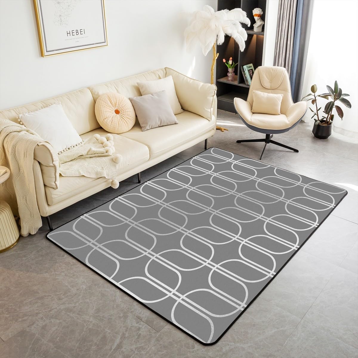 Tapis impression 3D géométrique abstrait en polyester lavable pour sol de salon