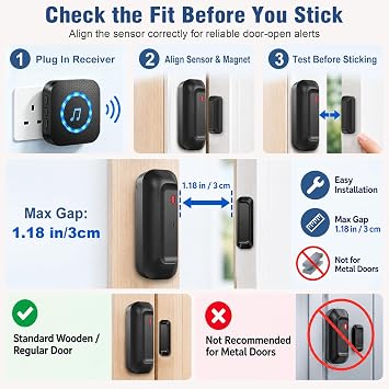 ChunHee Door Chime, Door Alarm when Opened for Home & Shop, 5 Volume