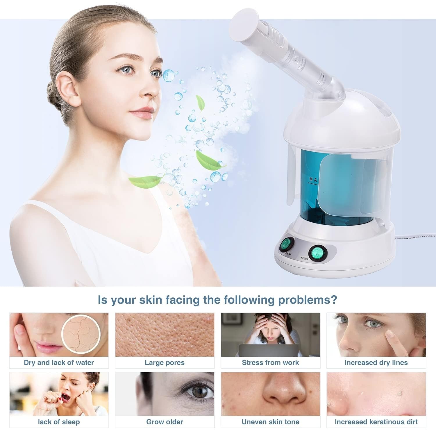 Vaporizador facial con ozono con brazo giratorio de 360 grados, humidificador, elimina los poros de obstrucciones, puntos negros, vaporizador facial portátil para el cuidado personal en casa o salón