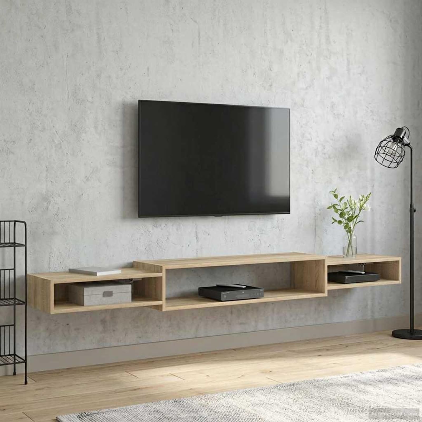 Gecheer Wandmontierter TV-Schrank Wandhalterung Sonoma-Eiche, Moderne TV Lowboard Fernsehschrank für Home-Cinema Gamerzimmer Wohnungen Büro8006015