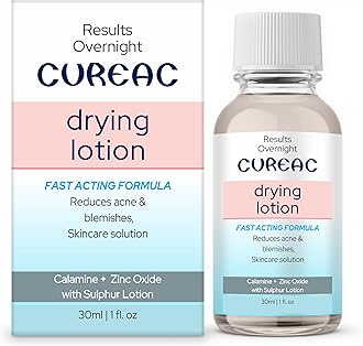 Cureac Drying Lotion with Calamine, Zinc Oxide & Sulphur - 30ml | Acne & Spot Care Lotion for Clear & Balanced Skin