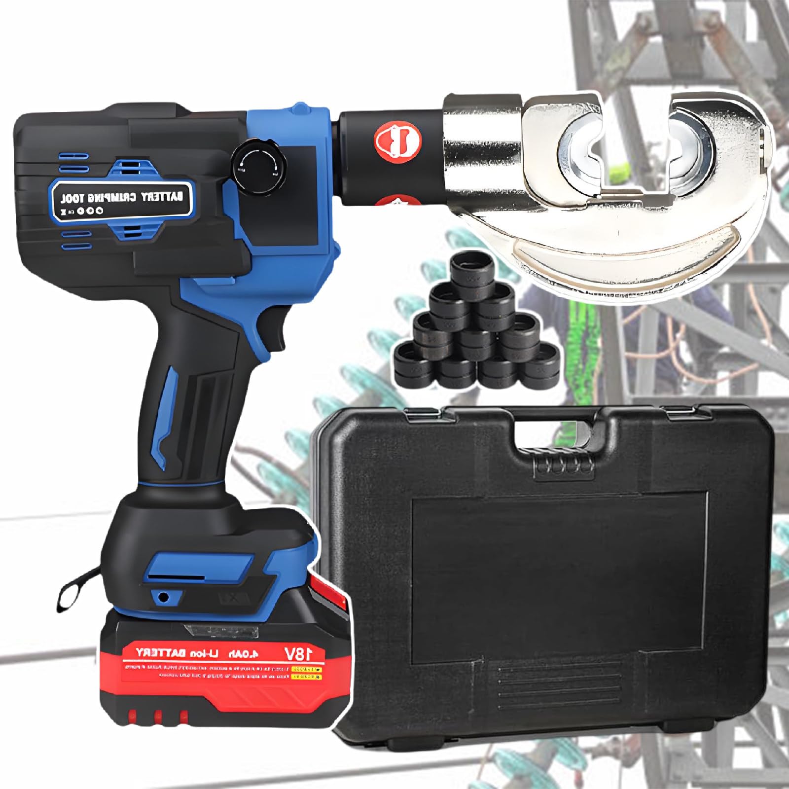 SENJINGHUA Electric Wire Cable Crimper, 18V/4Ah Powered Hydraulic Crimping Tool, Range 4 to 300mm² with 4-11 Dies, Electricians for Circuit Repairs and Stainless Steel Deck Upgrades,CD300B