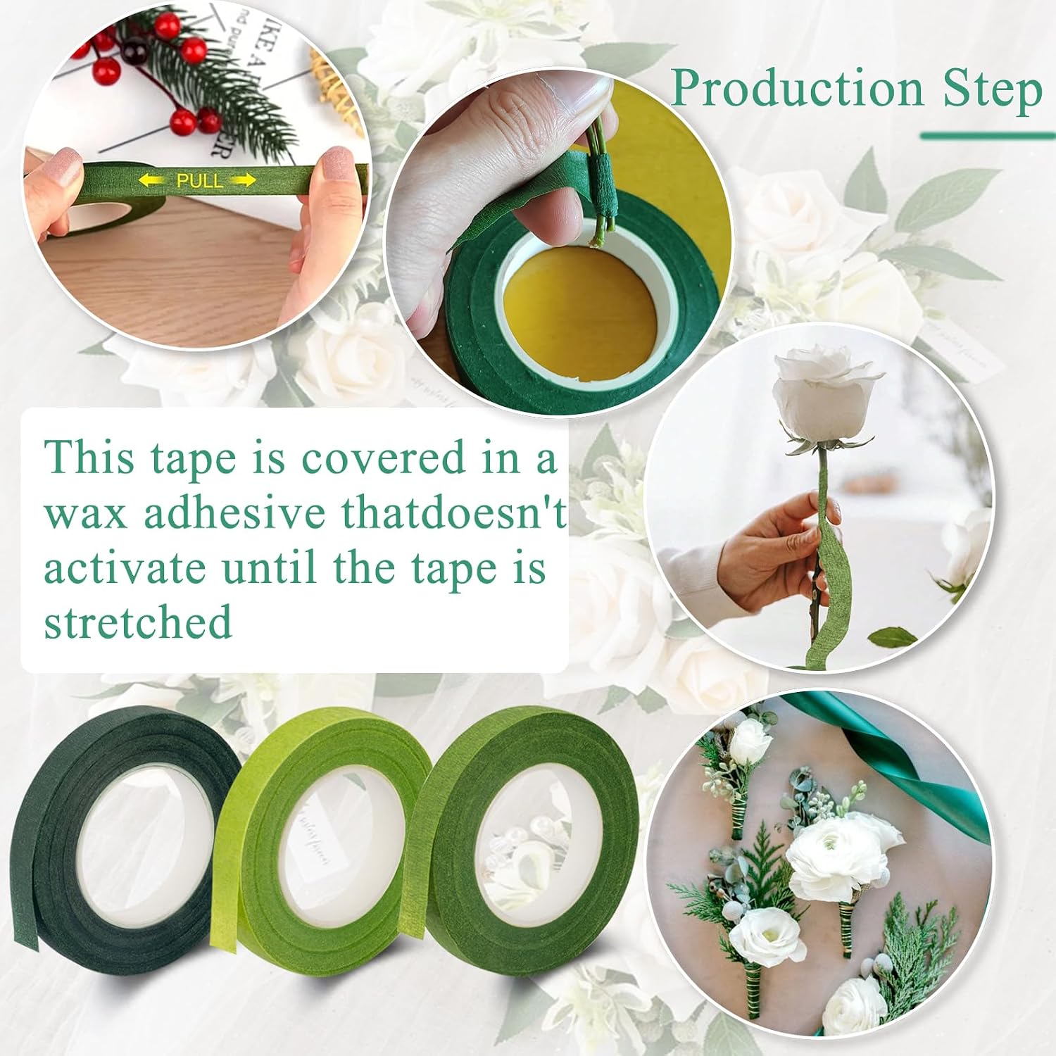 Floral Tape and Floral Wire Boutonniere Kit with Green Floral Tape, 22 Gauge Paddle Wire, 26 Gauge Stem, Wire Cutter for Corsage Boutonniere Supplies