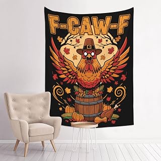 CHLGEAR F-CAW-F Fall Harvest Moon Pumpkins Chicken Thanksgiving Tapestry Wall Art Hanging Poster Banner for Living Room Bedroom Dorm Party Decor 29X37 Inch