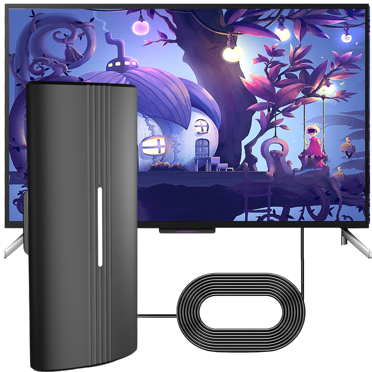Antenna TV – Antenna TV digitale per interni con segnale forte, portata UK 466+ miglia, antenna Smart TV, supporto esterno radio VHF/UHF/DAB/4K/1080P (C)