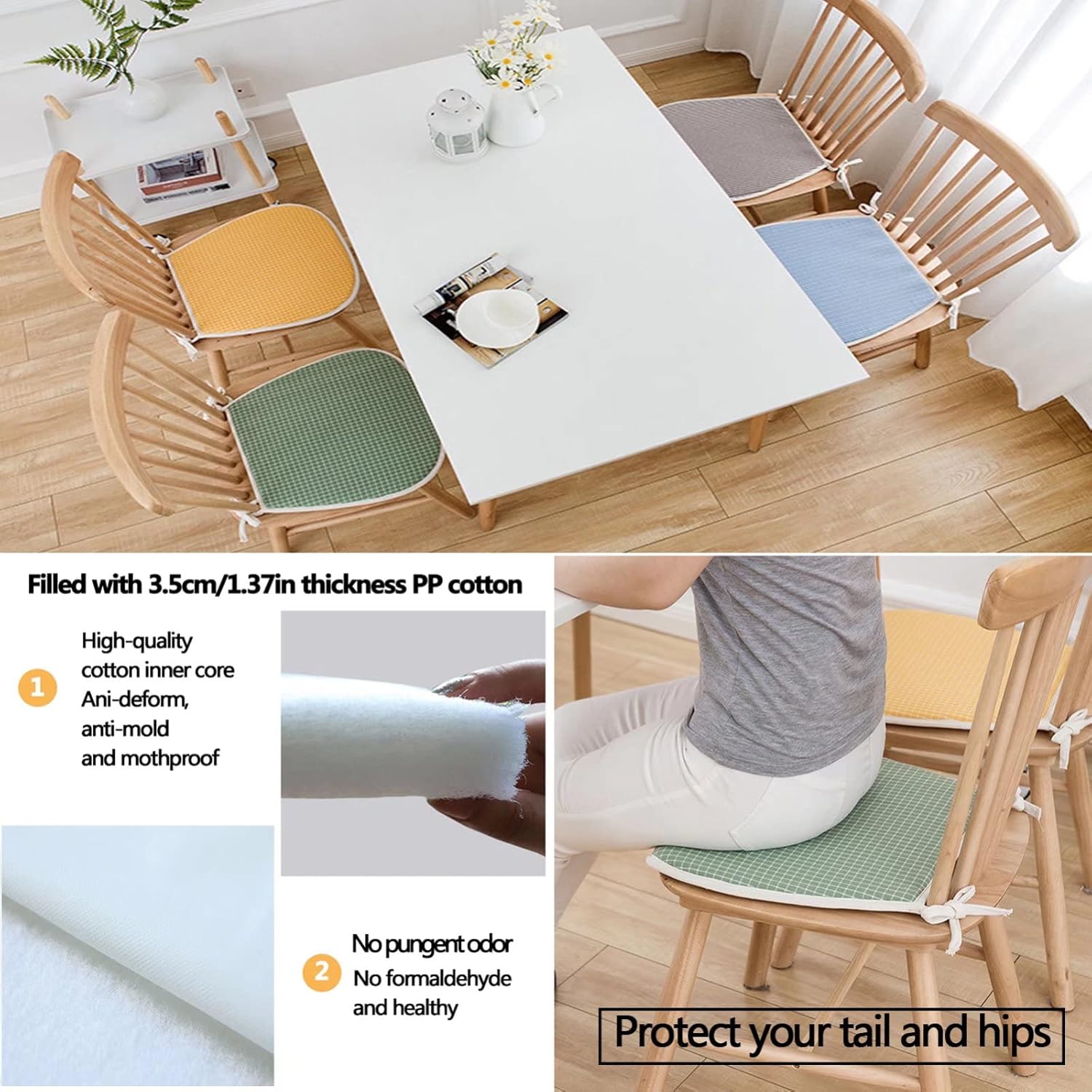 みみ　ローラアシュレイ風　背当て付き椅子シートクッション　4枚セット みみ ローラアシュレイ風 背当て付き椅子シートクッション 4枚セット