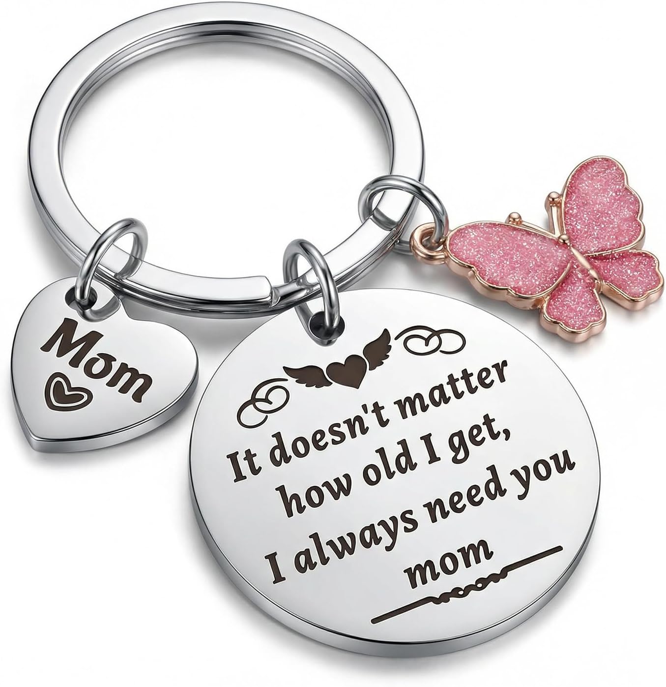 Mom Keychain Gifts, Mother’s Day Gifts Mom Birthday Gift from Daughter and Son, Mother Keychain I Always Need You Keyring