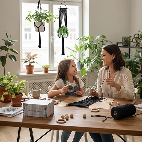 Miniatura 3 de Ewparts Kit de macramé para adultos, kit de colgador de plantas de macramé para principiantes, proveedor de macramé con instrucciones (idioma