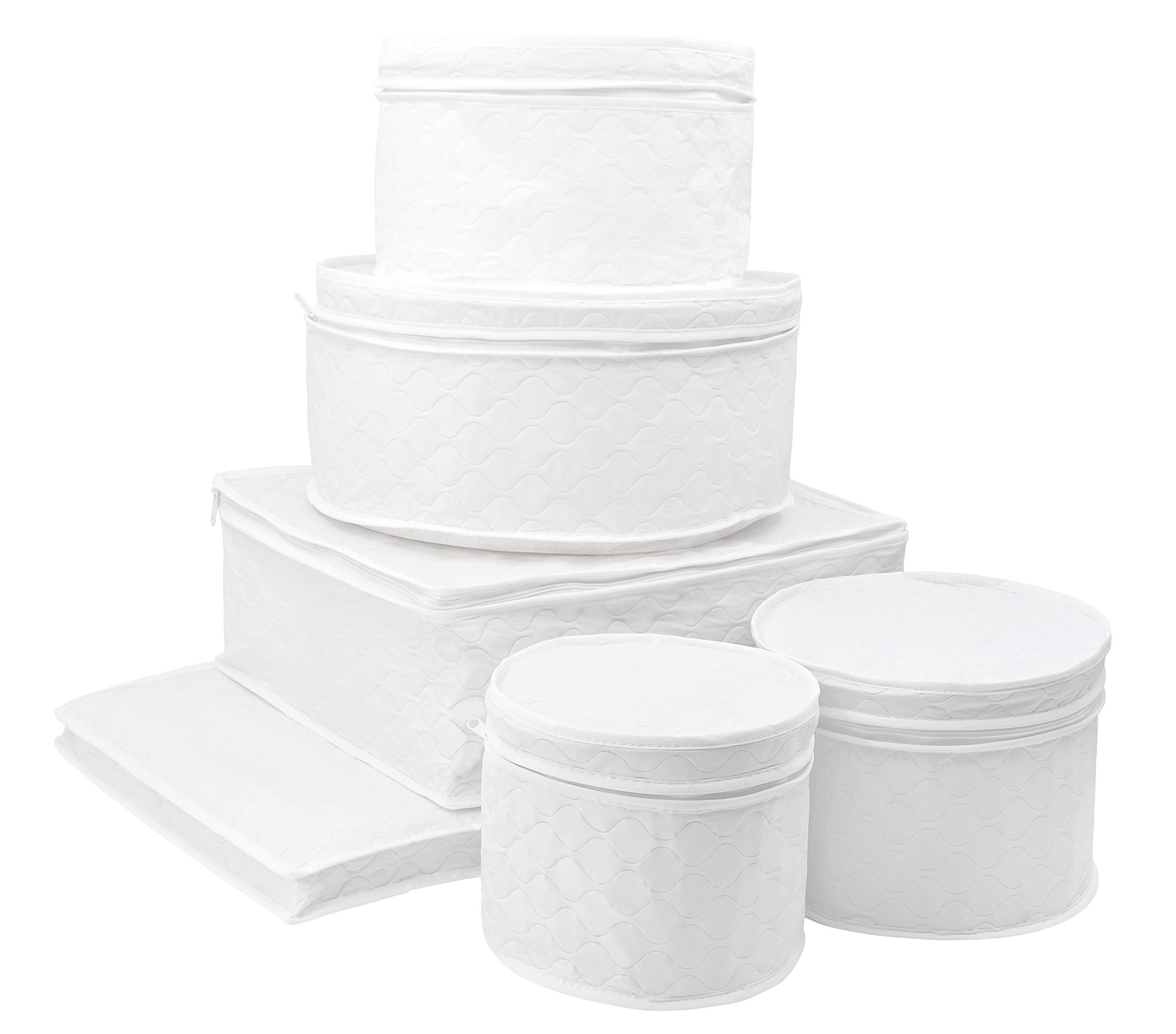 LAMINET6 Piece Quilted Dinnerware Storage Starter Set - Includes 4 Plate Cases, 1 Cup Case & Platter Case - White