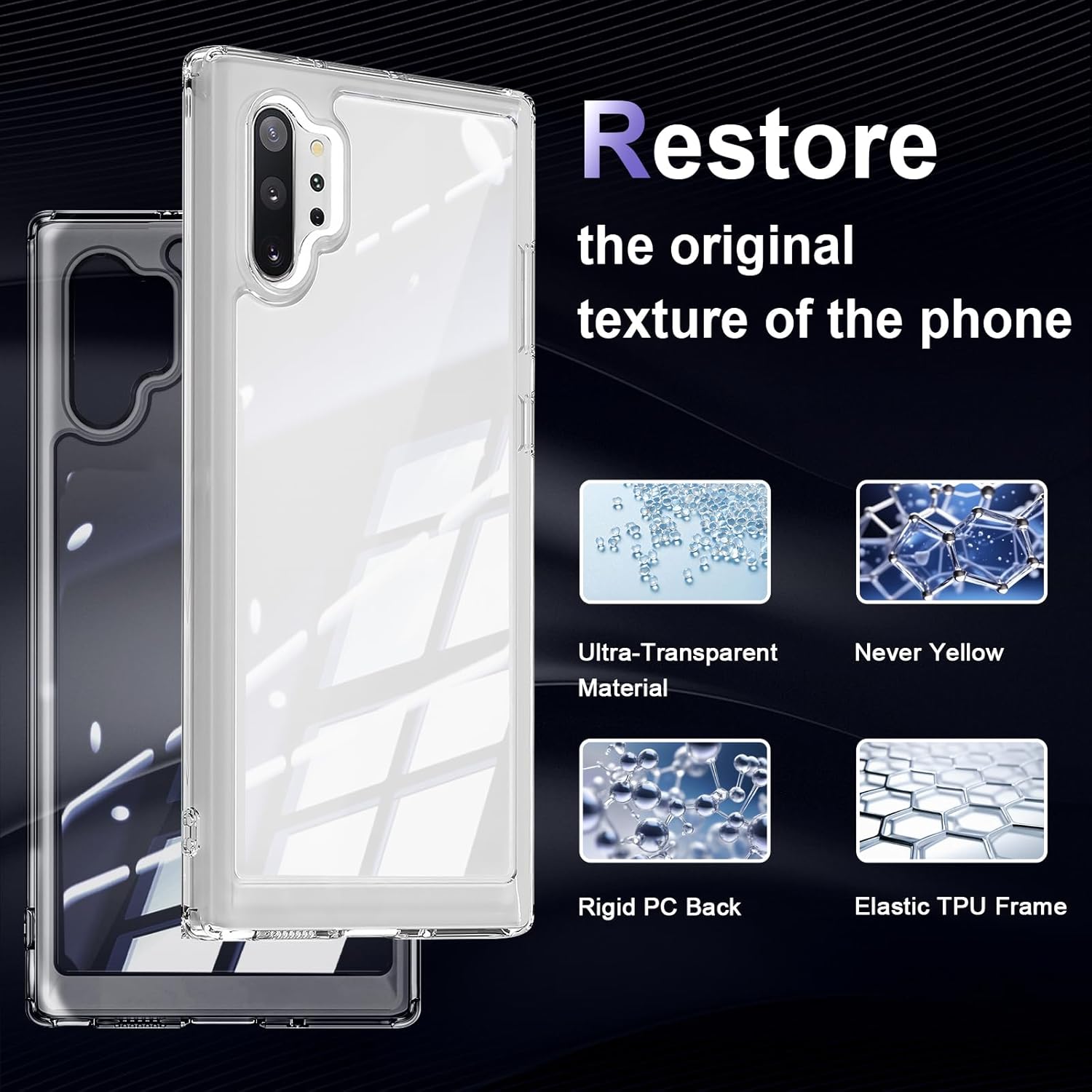 Case for Samsung Galaxy Note 10 Plus, Military Grade Drop Protection Phone Case, Yellowing Resistant, Anti-Scratch Hard PC Back, Shockproof Hard Ultra-Thin Protective Cover, Clear - Image 3