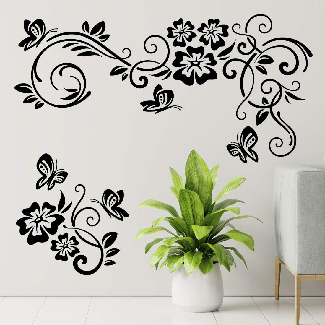 Flowers Wall Stickers Living Room Sticker Nursery Decal Door Decor Tree Decoration Bedroom Flower Kitchen Mural Kid Art Decals Decorative Grass Blossom Wallpaper Removable Vinyl Home Stencils