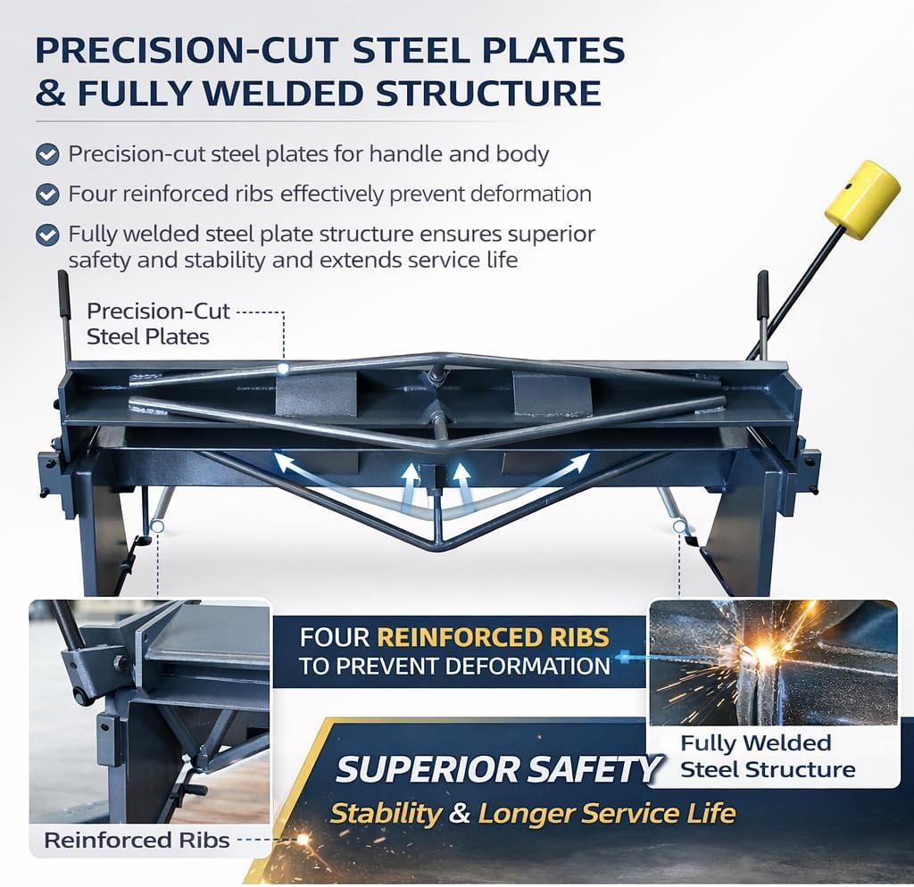 KAKA INDUSTRIALBox and Pan Brake with A Type Stand, 50-Inch 16-Gauge (0.06 Inch) Capacity Metal Break, 4-Inch Box Depth, 5/8-Inch Beam Adjustment Press Brake BP-1650
