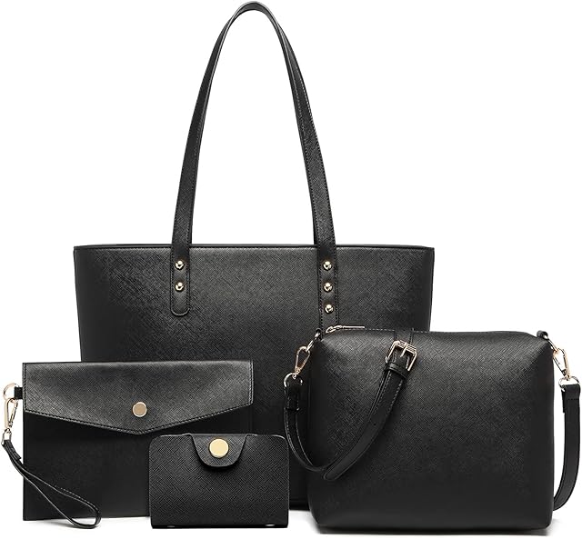 Miss Lulu Handbags for Women Tote Bag Handbags and Shoulder Bags for Women Purse for Women Wristlet Bag Synthetic Leather Bag 4 Piece Set