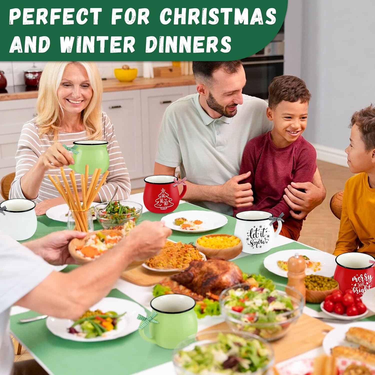 Christmas Coffee Mug Set of 6, 12 oz Hot Cocoa Ceramic Coffee Mug, Stackable Mugs as Christmas Gift for Mom Woman Family Friends Colleagues - Image 6