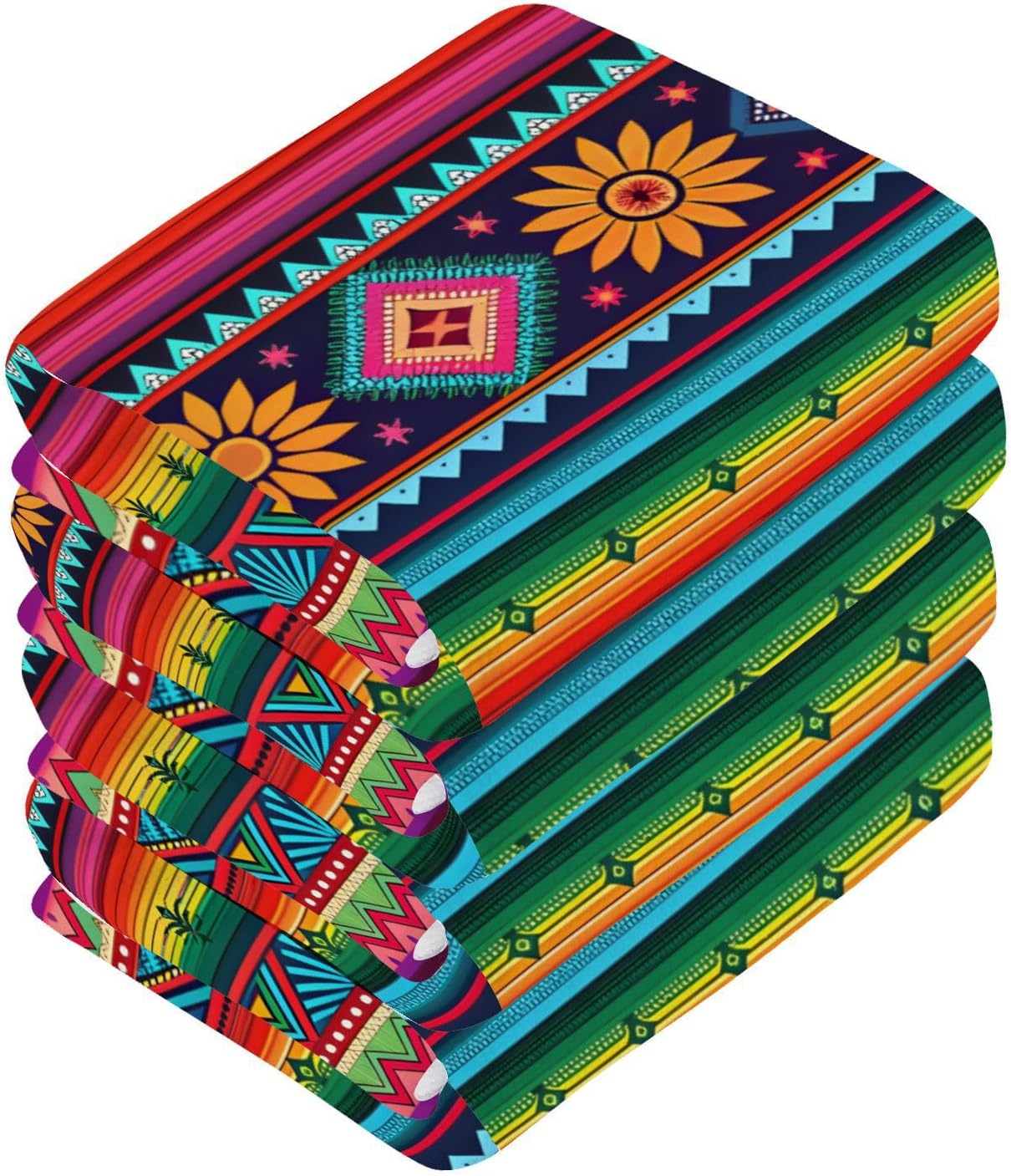 Mexican Stripes Traditional Washcloths, Highly Absorbent and Soft Cotton Face Cloths, 6 Pack Quick Dry Wash Cloths - 12 X 12 Inches