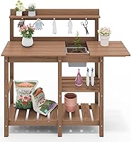 Vista 10 de SERWALL Banco para macetas al aire libre con fregadero extraíble, mesa para macetas de polietileno de alta densidad resistente a la putrefacción