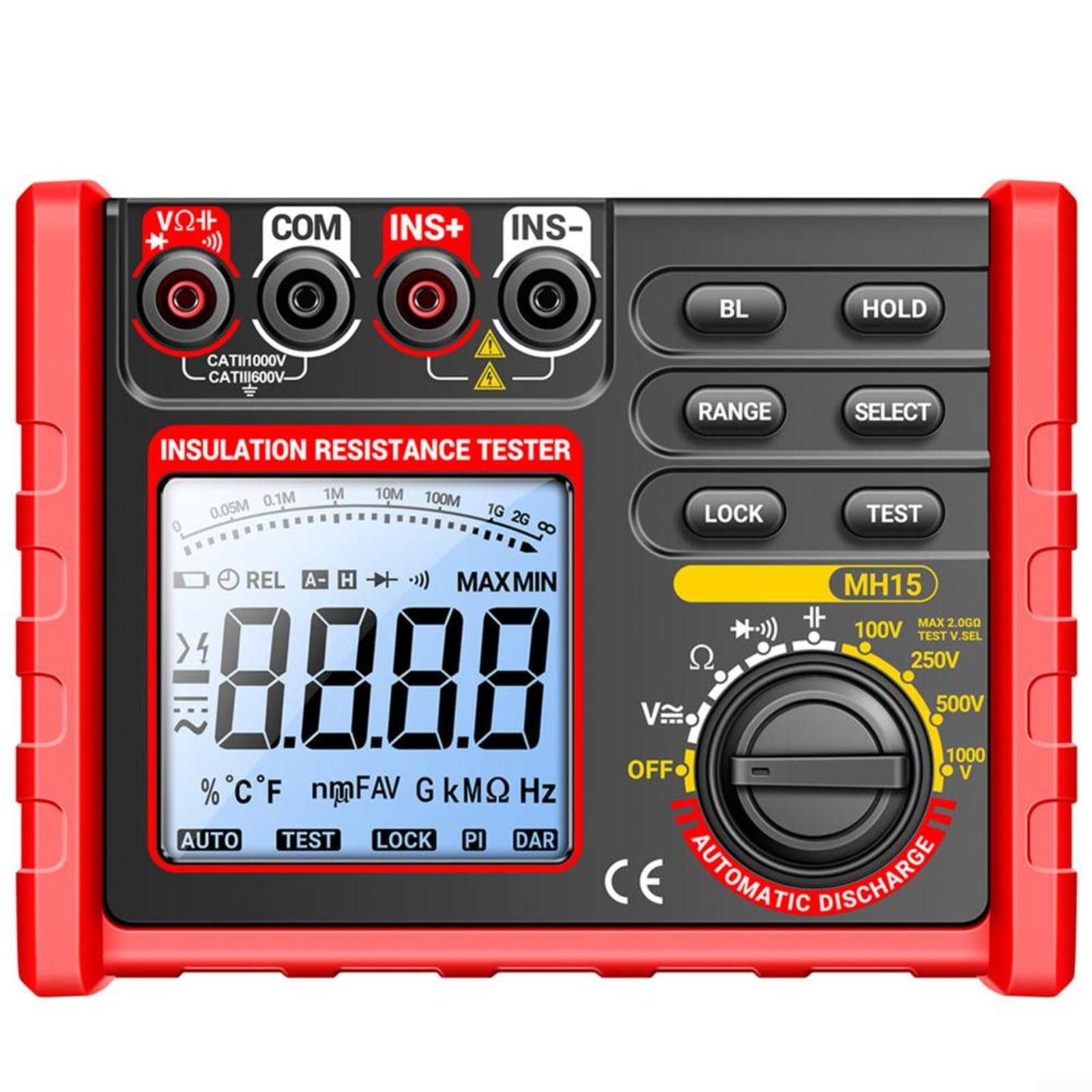 MH15 Digitaler Megohmmeter Isolation swiderstandsmesser LCD Tester 100 250 500 1000V 168 x 132 mm für Wartung Reparatur Prüfung usw