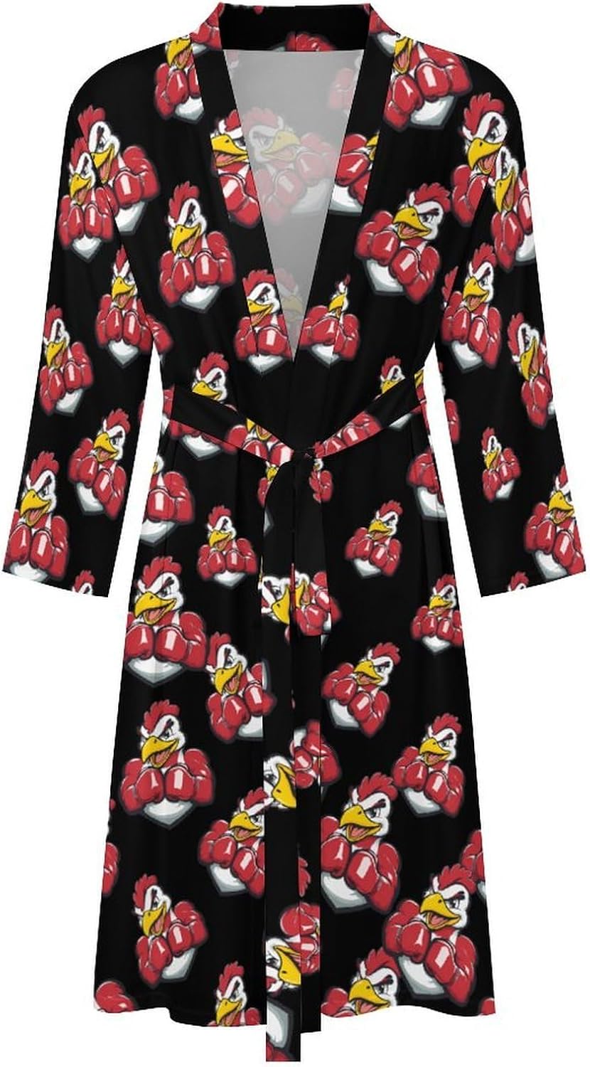 Muscular Rooster Fighting Cock Mens Robe Long Bathrobe for Women Bath Robes Lightweight Soft Printed Sleepwear